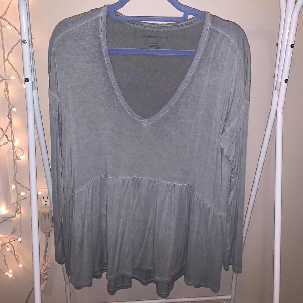 American Eagle Soft & Sexy Long Sleeve Peplum Teal Top